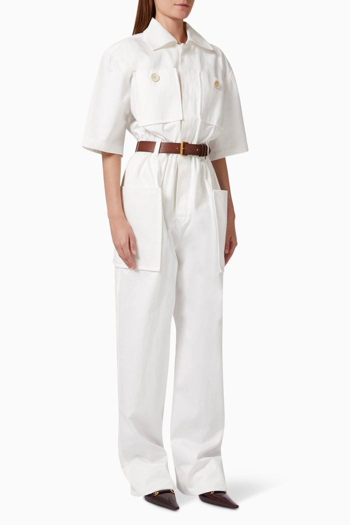 

Belted Jumpsuit in Cotton Gabardine, White