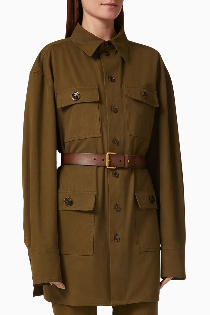 

Saharienne Belted Shirt in Cotton Twill, Brown