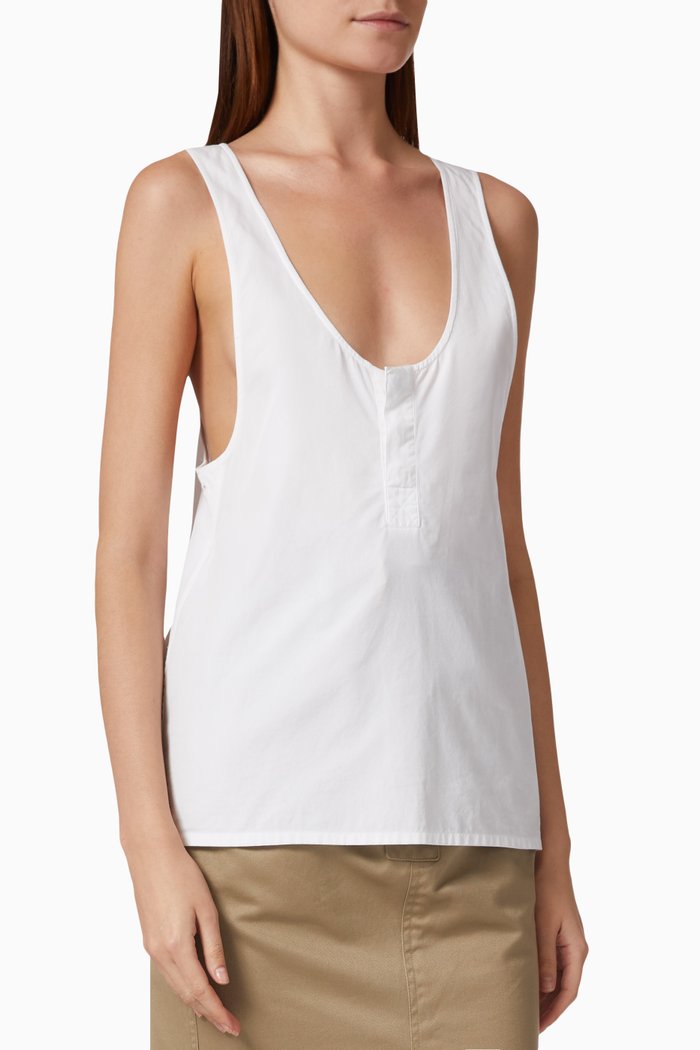 Henley Tank Top in Cotton-poplin, White