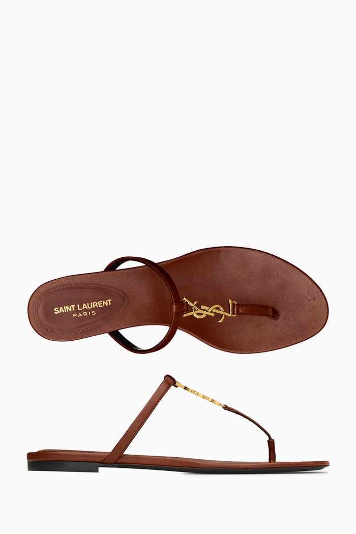 Cassandra Slides in Leather, Brown