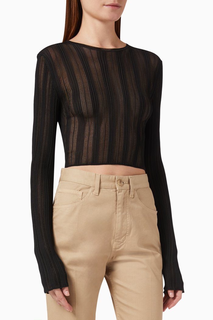

Cropped Top in Striped Knit, Black
