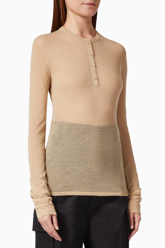 

Henley Shirt in Sheer Knit, Neutral