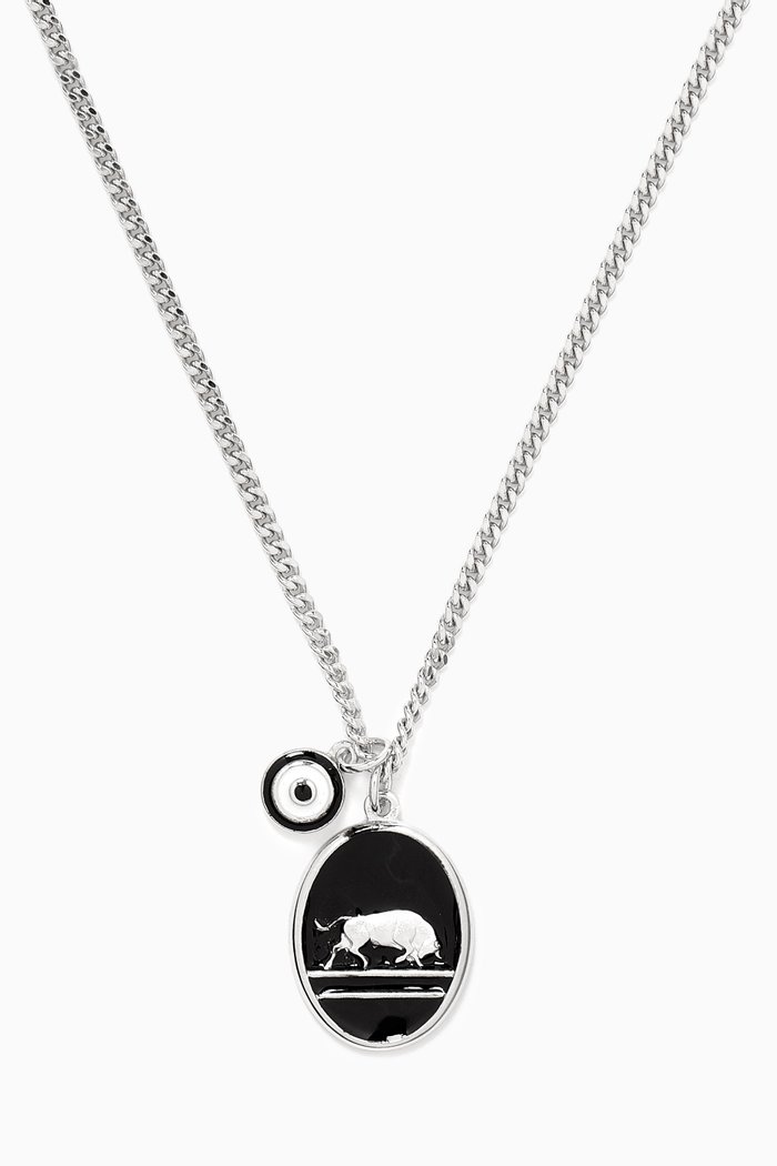 Oxen Pendant Necklace in Sterling Silver, Black