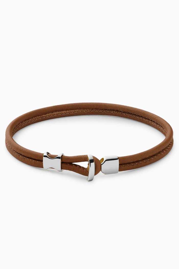 Orson Loop Bracelet in Sterling Silver & Leather, Brown