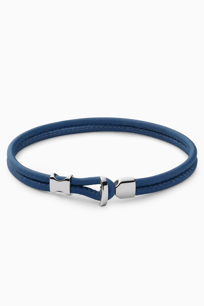 Orson Loop Bracelet in Sterling Silver & Leather, Blue