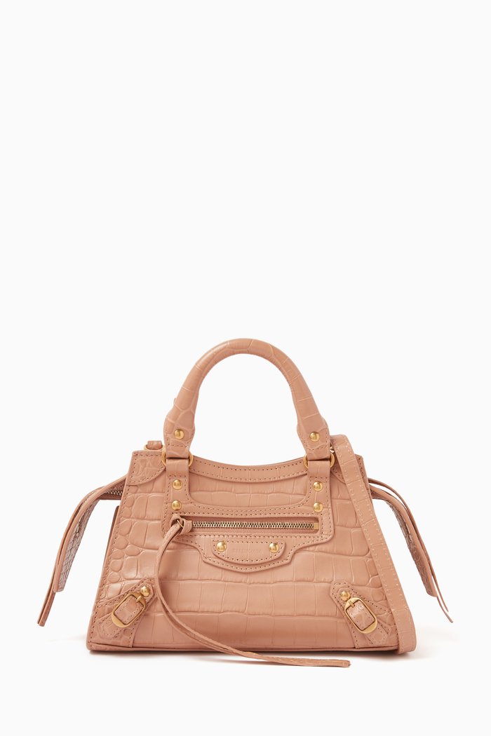

Mini Neo Classic City Tote Bag in Croc-embossed Leather, Neutral