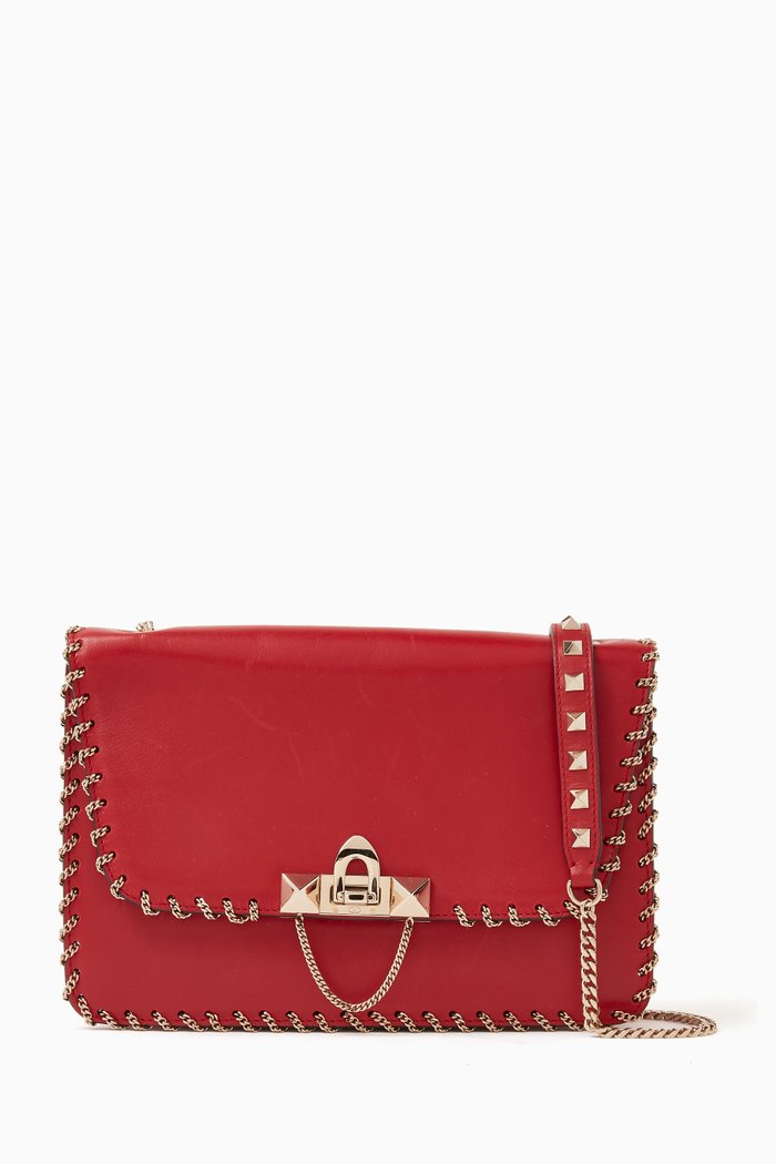 

Whipstitch Demilune Crossbody Bag in Leather, Red