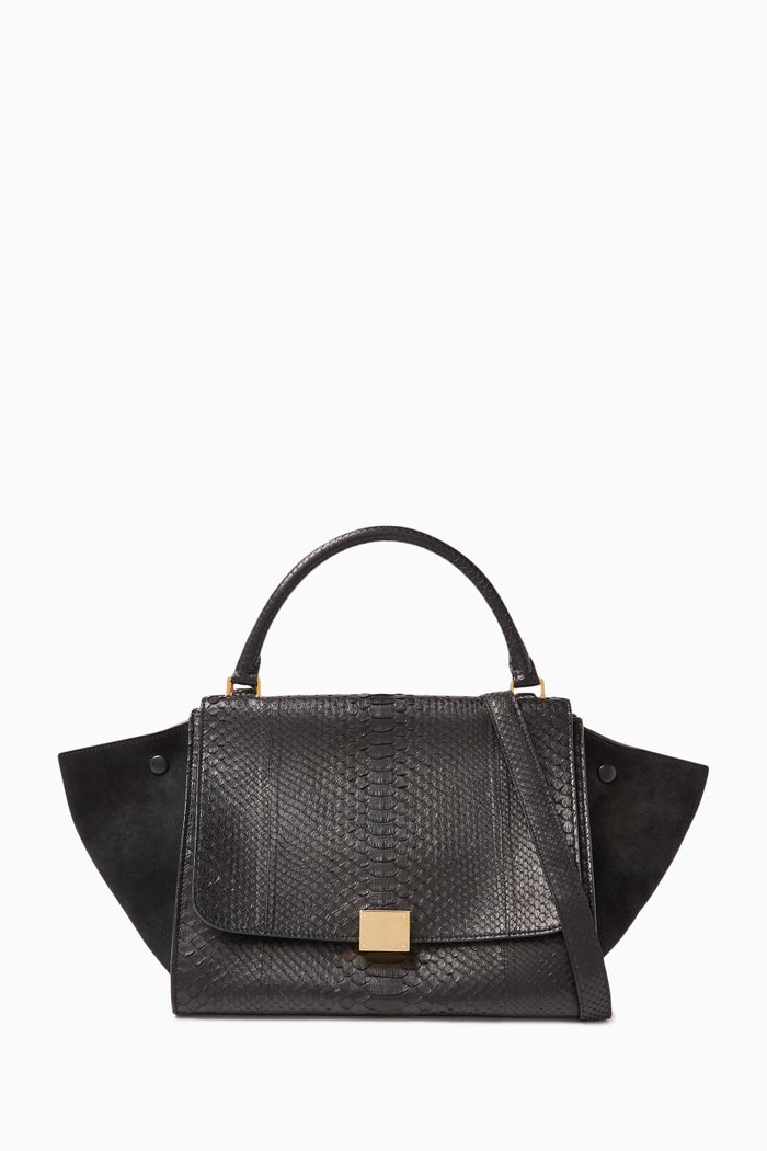 

Medium Trapeze Tote Bag in Python Leather, Black