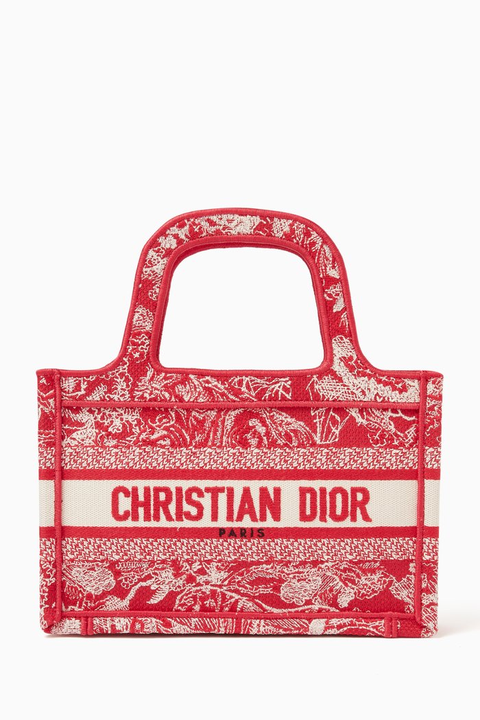 

Mini Book Tote Bag in Toile De Jouy Canvas, Red