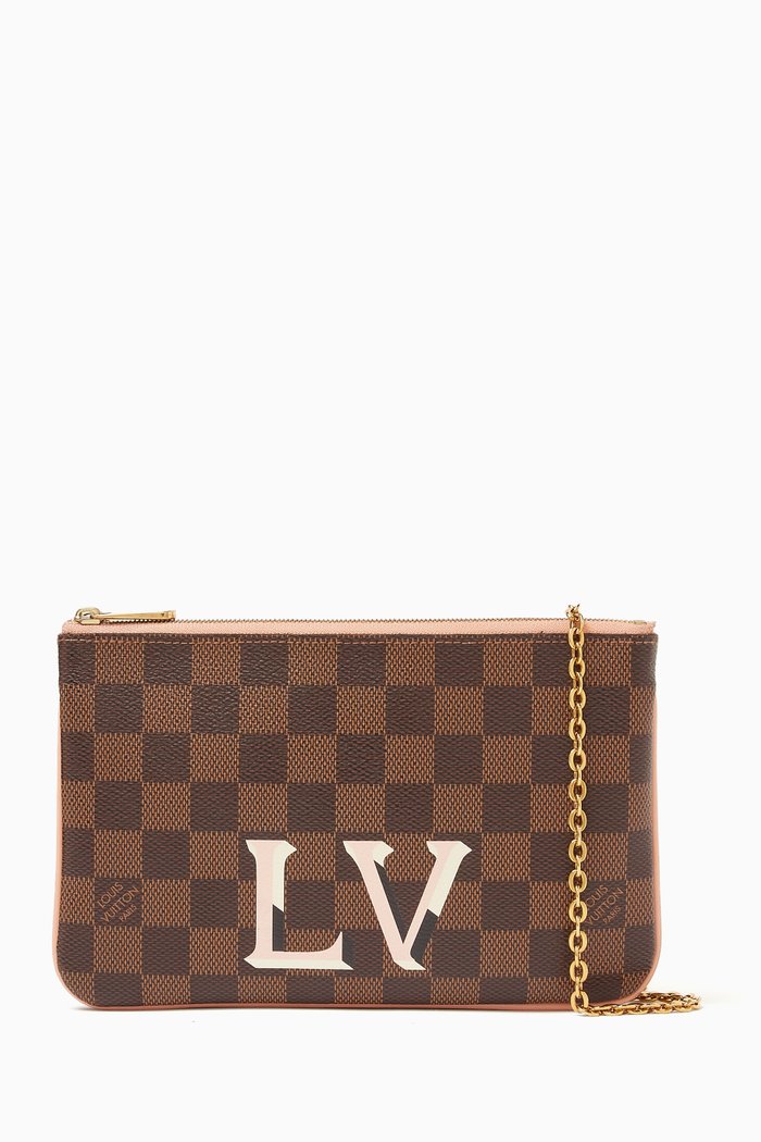 

Pochette Double Zip Bag in Damier Ebene Canvas, Brown