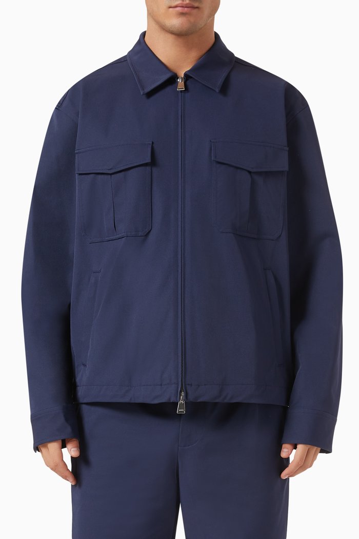 

Adam Zipped Shirt Jacket in Nylon Blend, Blue
