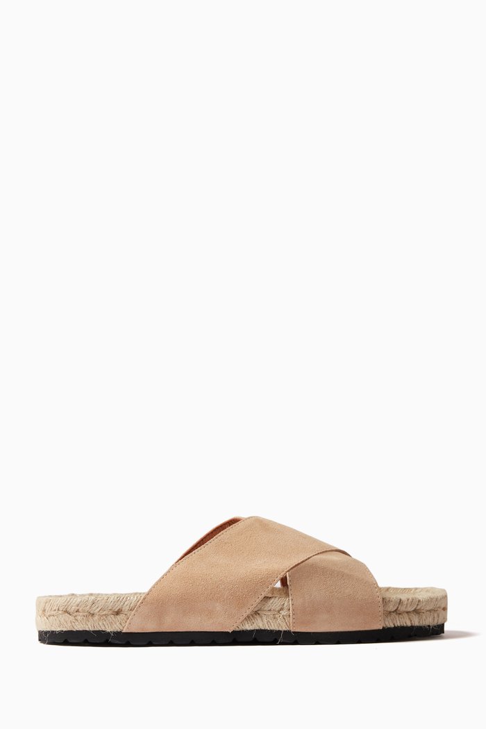 

Double-sole Crossed Bands Sandals in Suede, Neutral