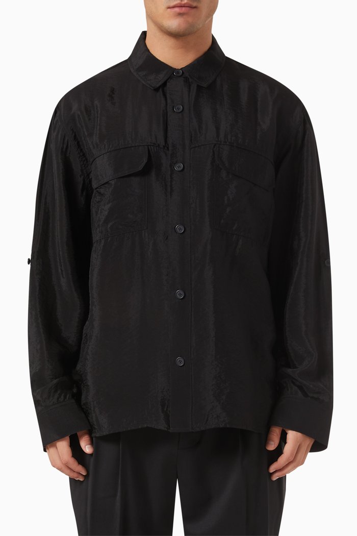 

Dennis Utility Shirt in Rayon Blend, Black