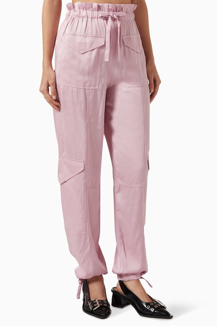 

Washed Cargo Pants in Satin, Pink