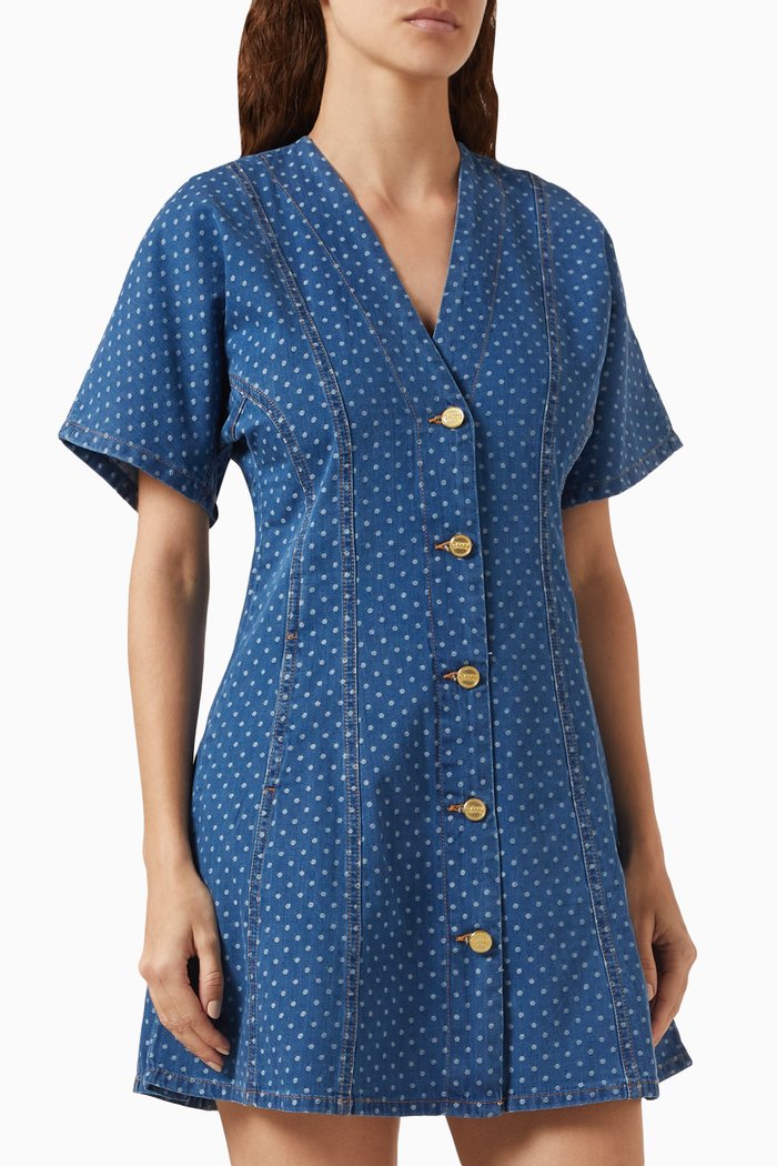 

Polka-dot Mini Dress in Denim, Blue