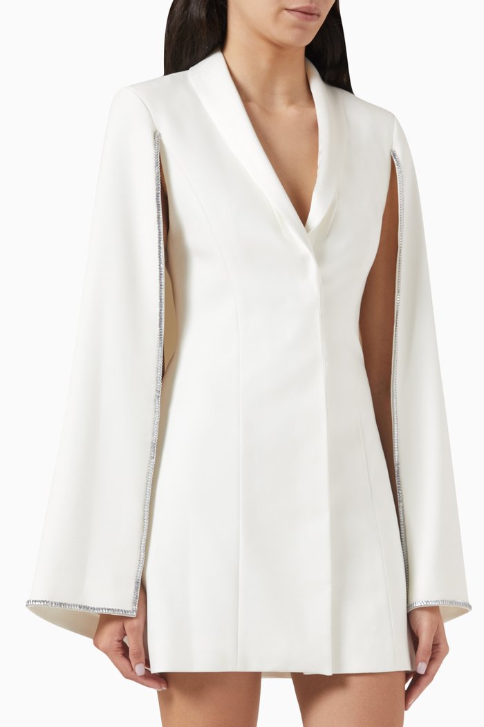 

Esther Embellished Cape Dress in Cotton, Neutral