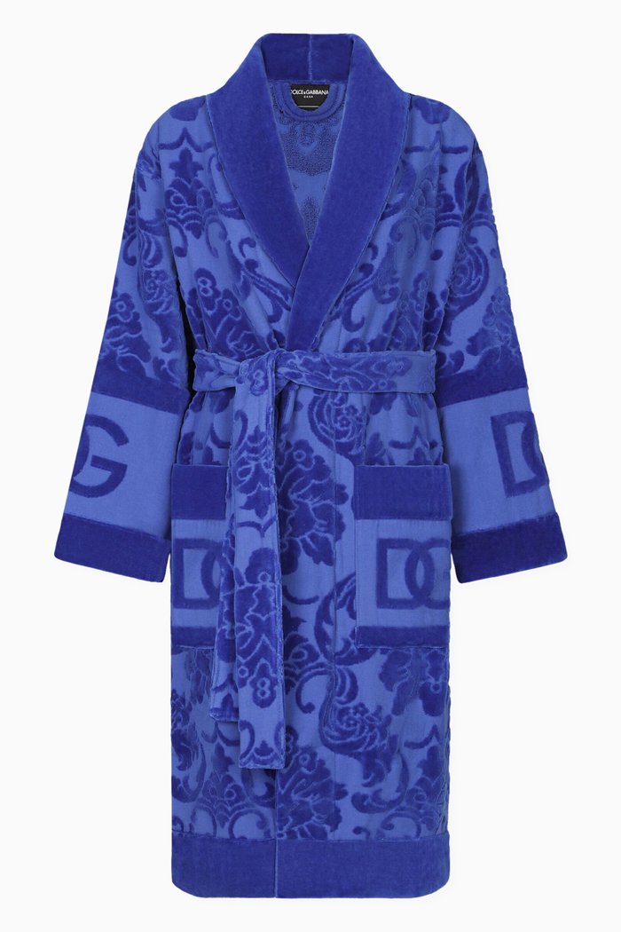 

Unisex Logo-jacquard Bathrobe in Cotton-terry, Blue