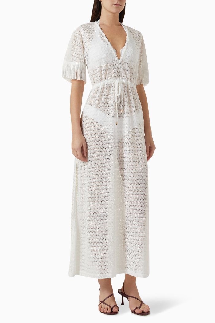 

Phoebe Fringe-trim Beach Cover-up, White