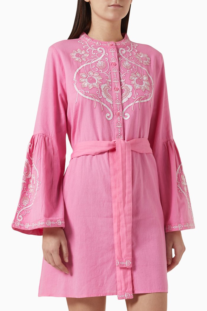 

Everly Mini Kaftan in Cotton-linen, Pink