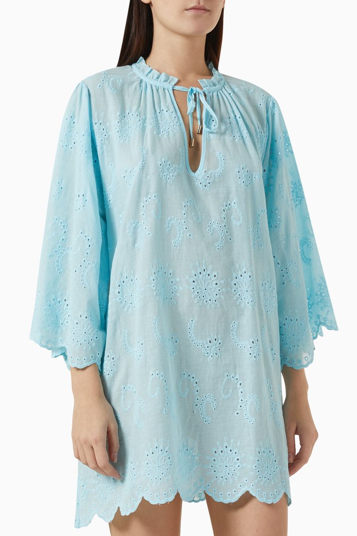 

Lucy Mini Kaftan in Broderie Anglaise, Blue