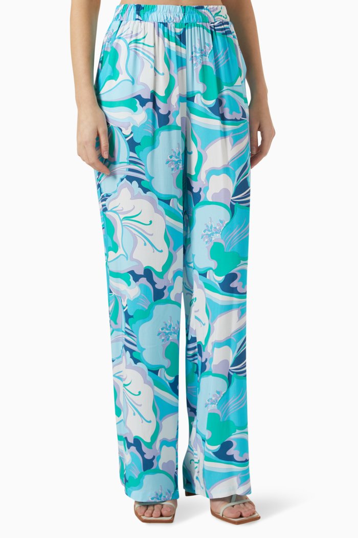

Olivia Printed Pants in Viscose, Blue