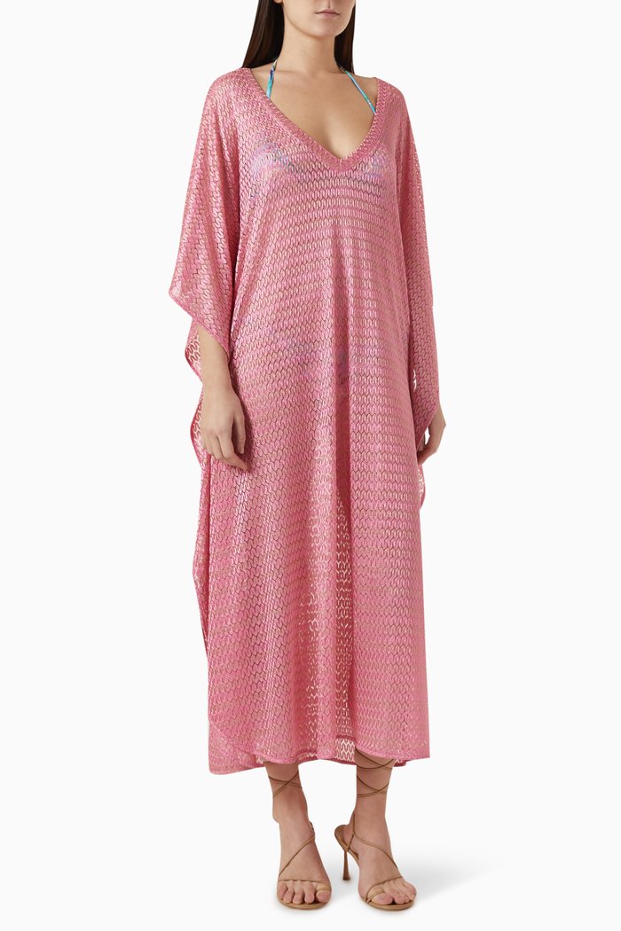 

June Batwing-sleeve Kaftan in Crochet, Pink