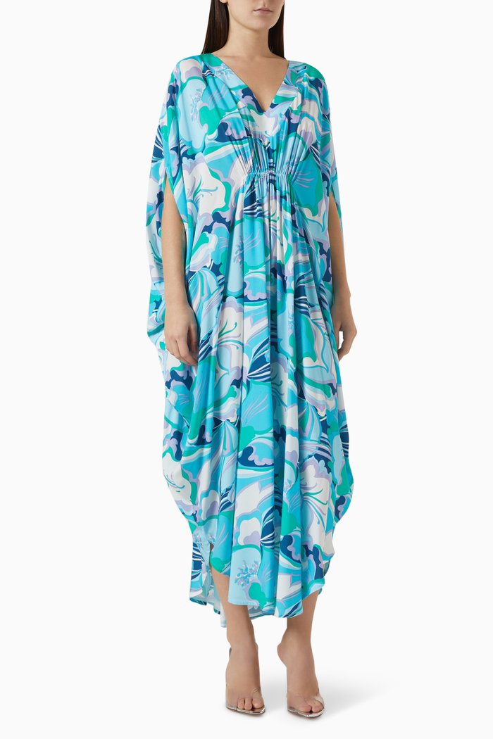 

Frederica Butterfly-sleeve Kaftan in Viscose, Blue