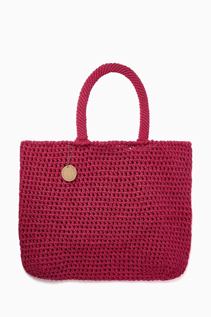 

Large Shiny Tote Bag in Glitter Crochet, Pink