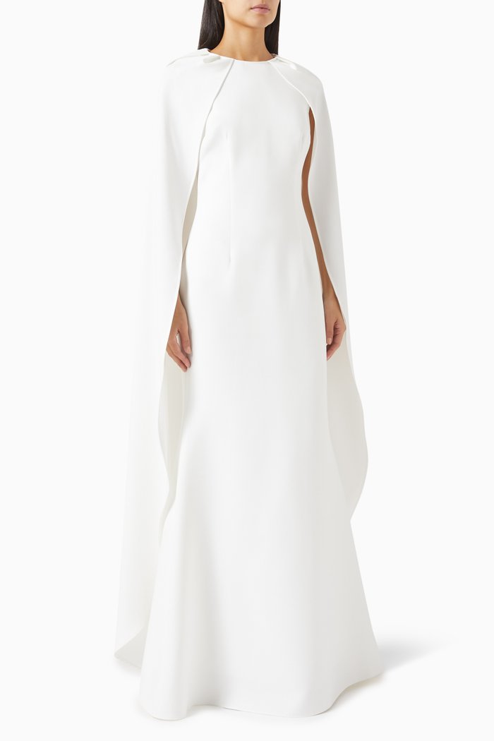 

Cape-sleeve Maxi Dress, White
