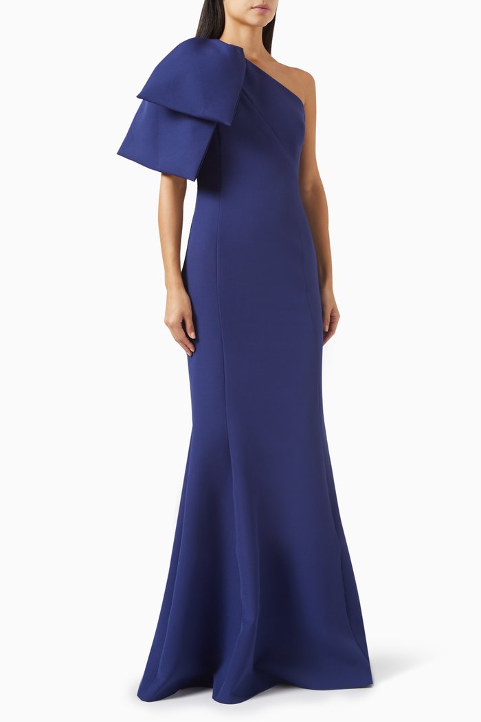 One-shoulder Bow Maxi Dress, Blue