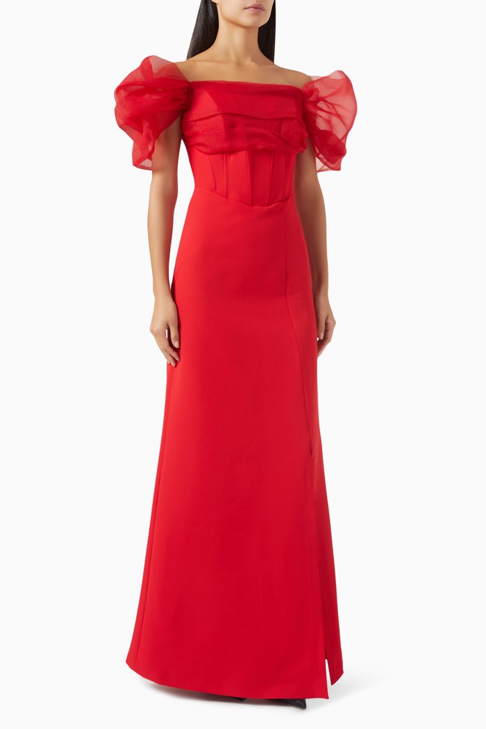 

Off-shoulder Corset Maxi Dress, Red