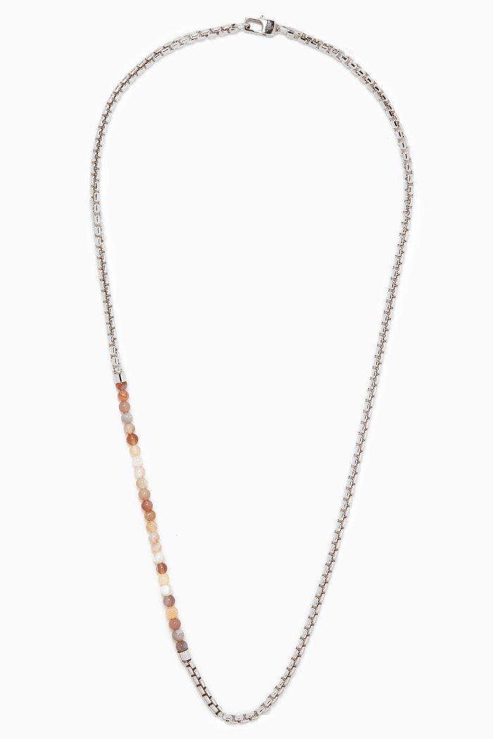 

Sennit Catena Beaded Necklace in Rhodium & Botswana Agate, Silver