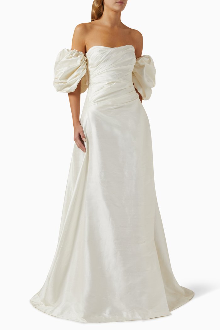 

La Lune Cirrus Draped Maxi Dress in Silk, Neutral