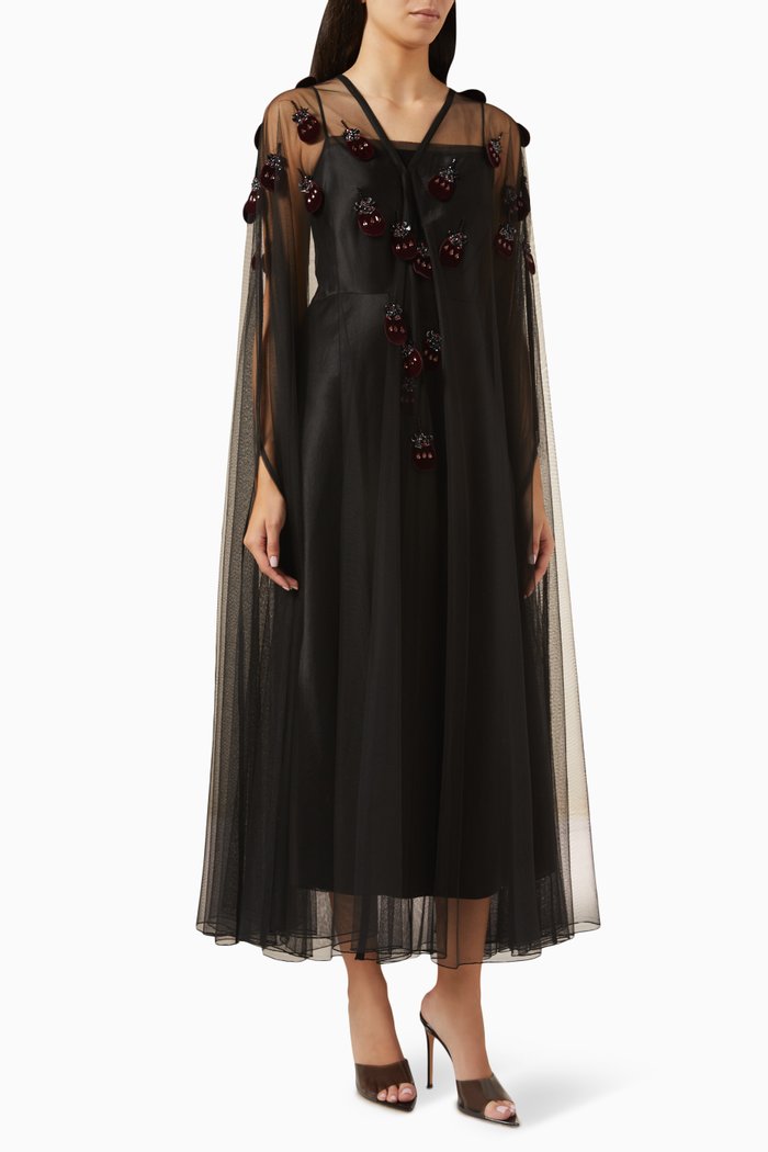 

Velvet Embellished Abaya in Tulle, Black