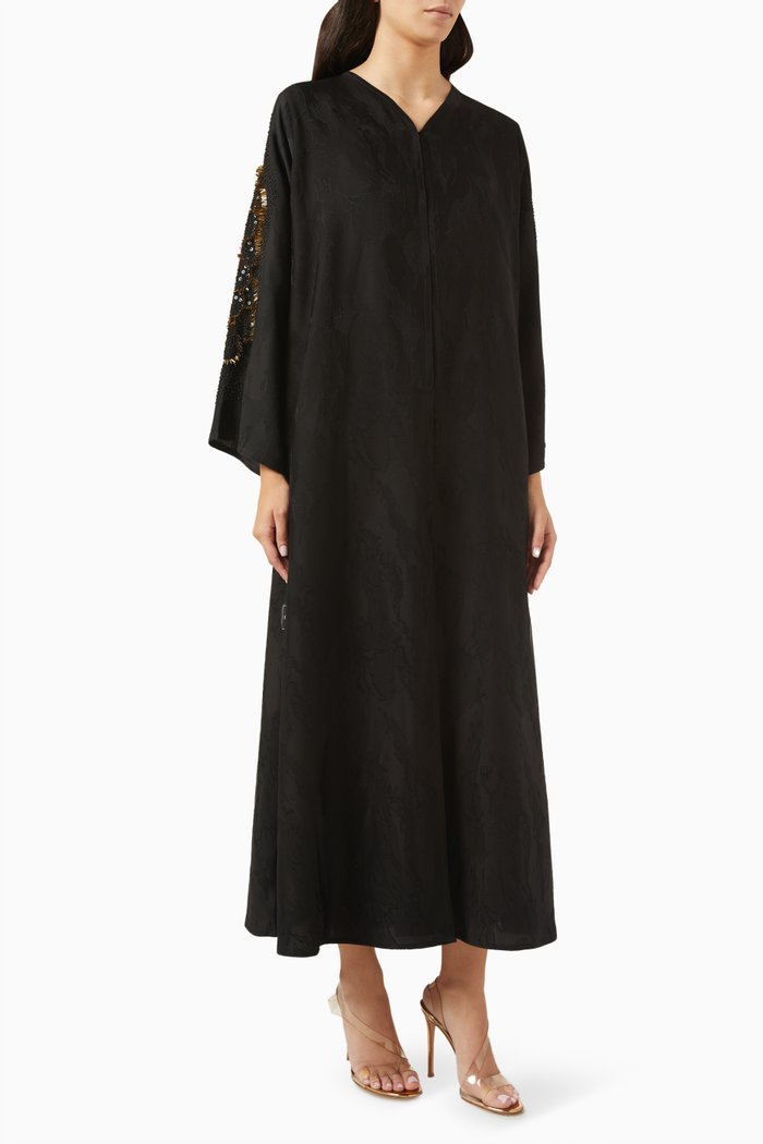 

Bead Embroidered Abaya in Chiffon, Black