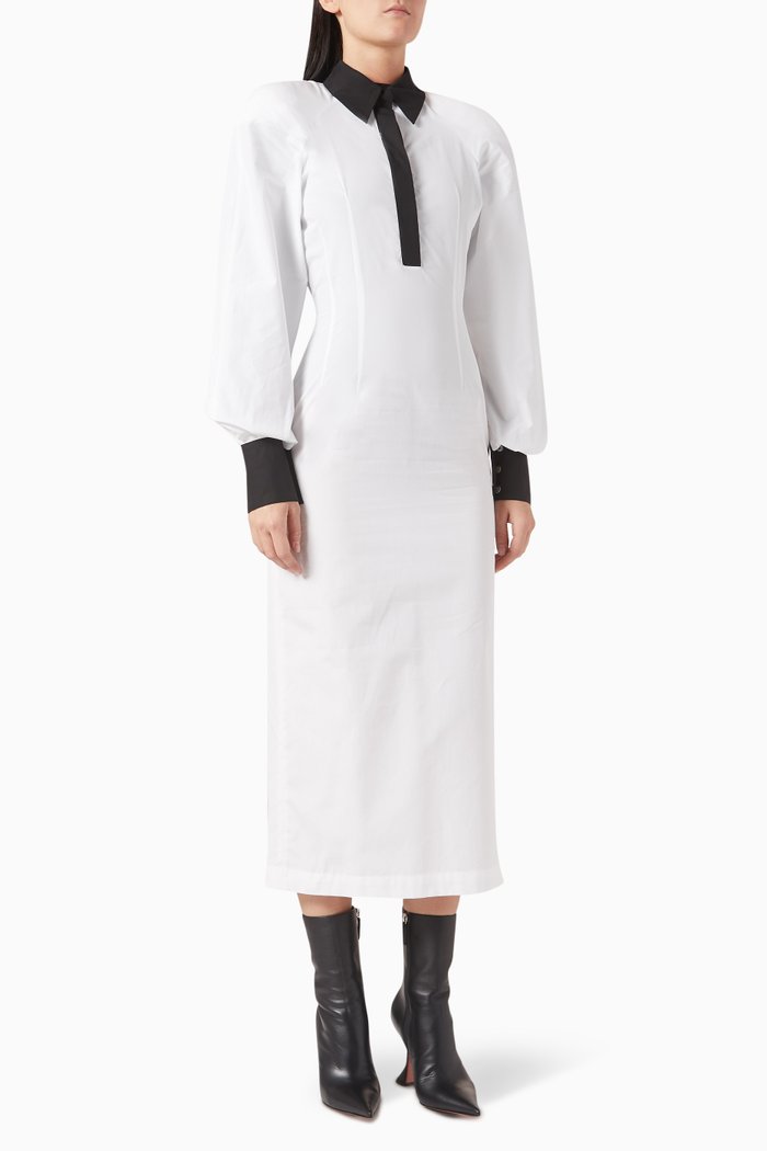 

Signature Shirt Midi Dress in Cotton Poplin, White