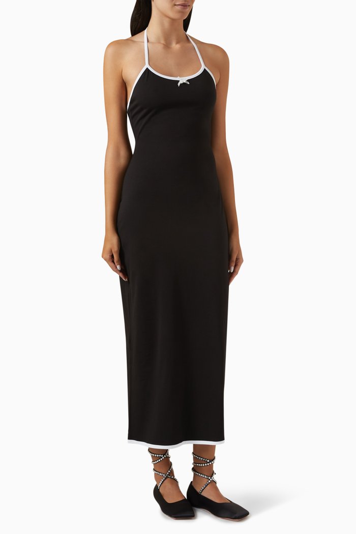 

Rose-detail Backless Maxi Dress in Jersey, Black