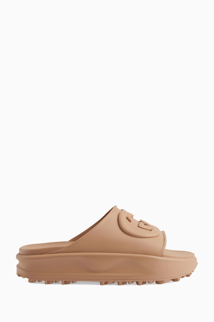 

Interlocking G Flatform Sandals in Rubber, Neutral