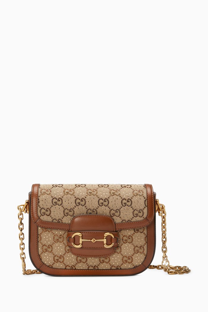 

Mini Horsebit 1955 GG Shoulder Bag in Coated-canvas, Neutral