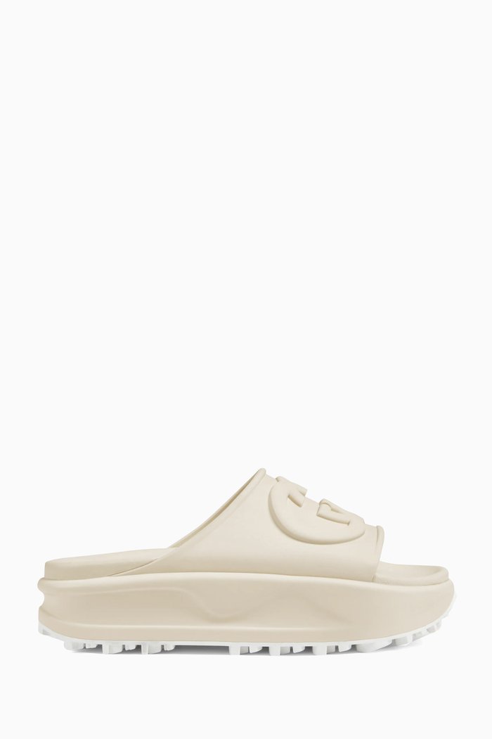 

Interlocking G Flatform Sandals in Rubber, Neutral