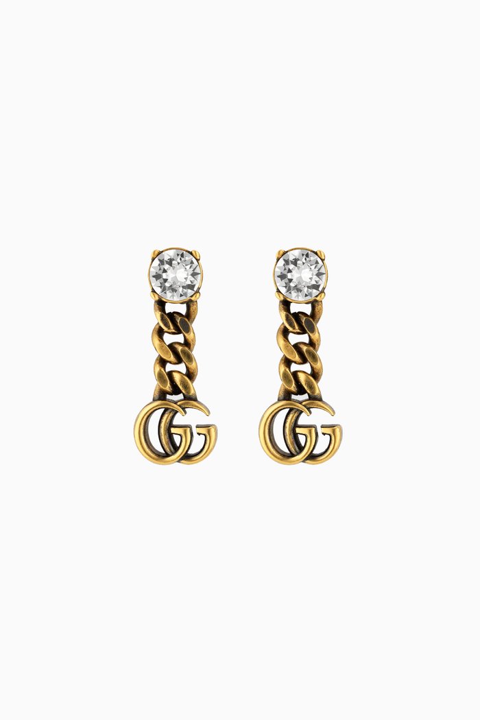 

Crystal-embellished Double G Earrings in Antique Metal, Gold