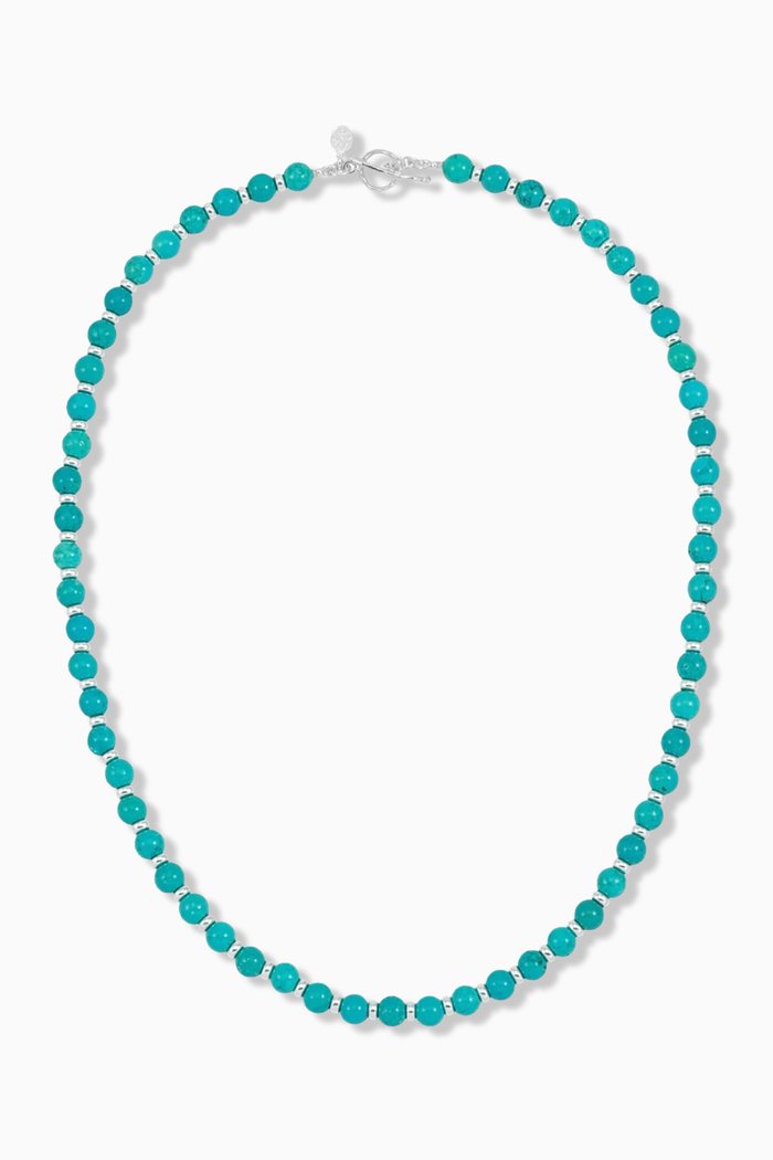 Turquoise & Halo Bead Necklace in Sterling Silver, Blue
