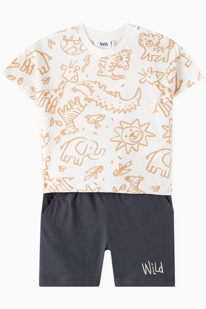 

All-over Animal Print T-shirt & Shorts Set, Neutral