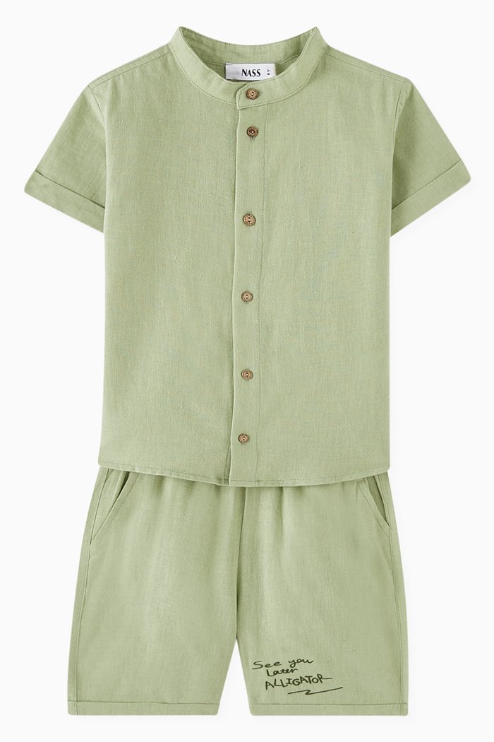 

Shirt & Shorts Set in Linen, Green