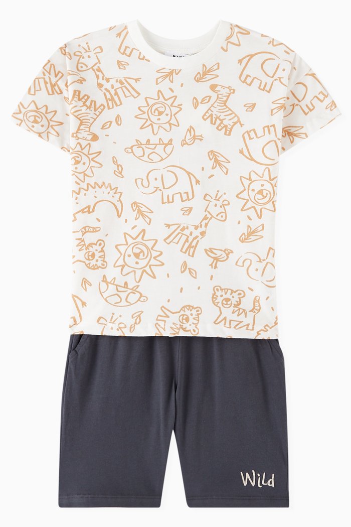 

All-over Animal Print T-shirt & Shorts Set, Neutral