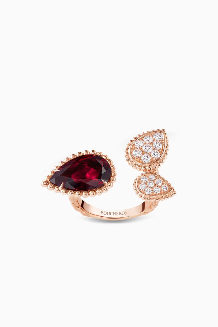 

Serpent Bohème 3 Motif Diamond & Rhodolite Garnet Ring in 18kt Rose Gold