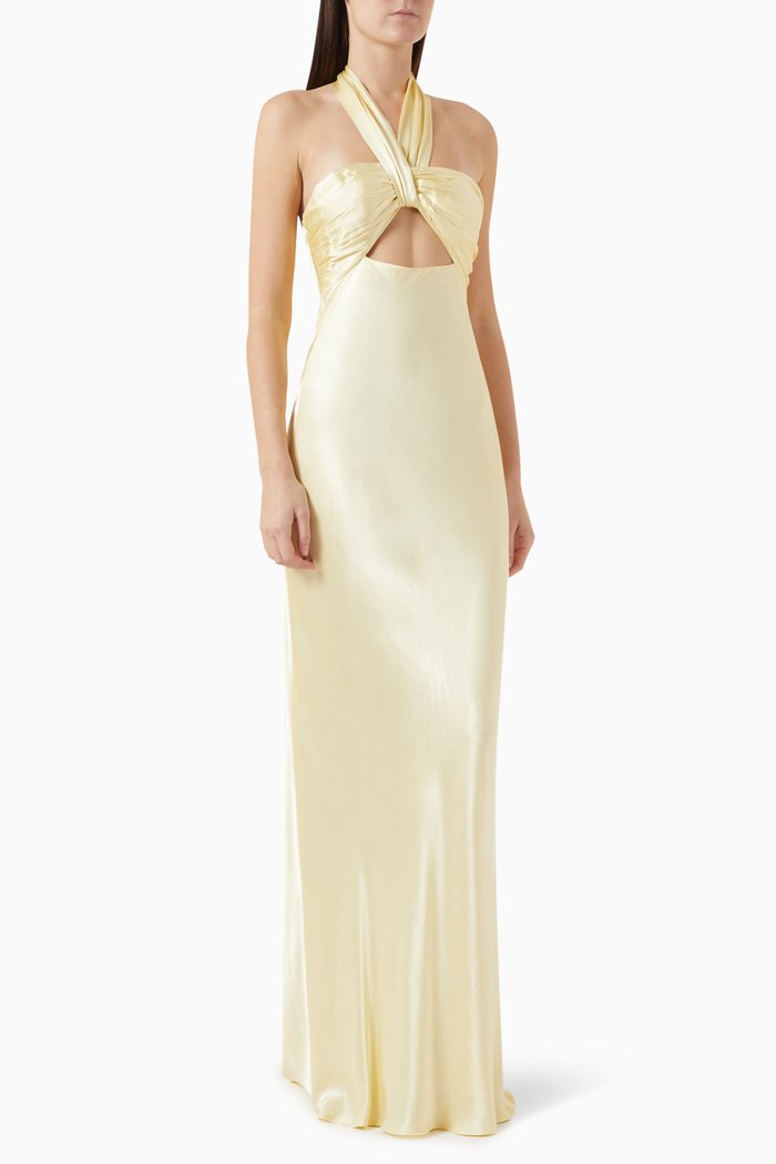 

La Lune Ruched Halter Maxi Dress, Yellow