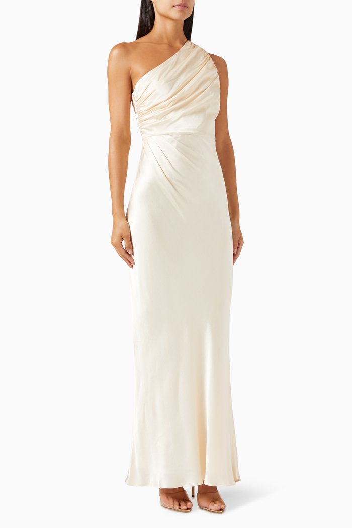 

La Lune One-shoulder Maxi Dress in Satin, Neutral