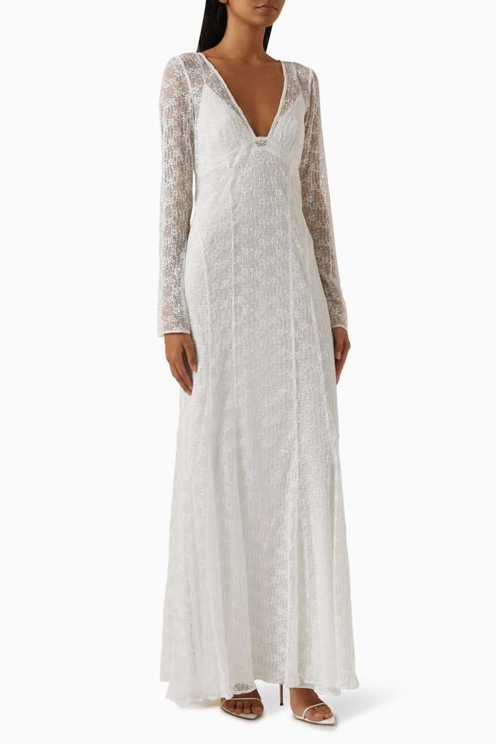 

La Lune Sol Panelled Maxi Dress in Lace, Neutral