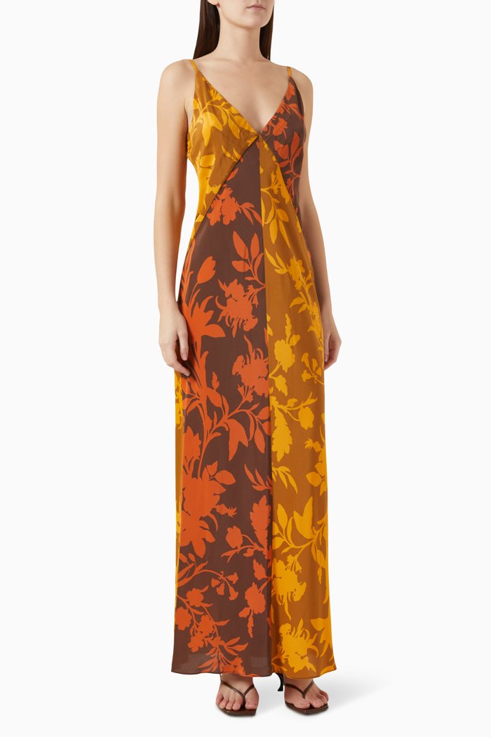 

Ari Contrast Maxi Dress in Silk, Orange